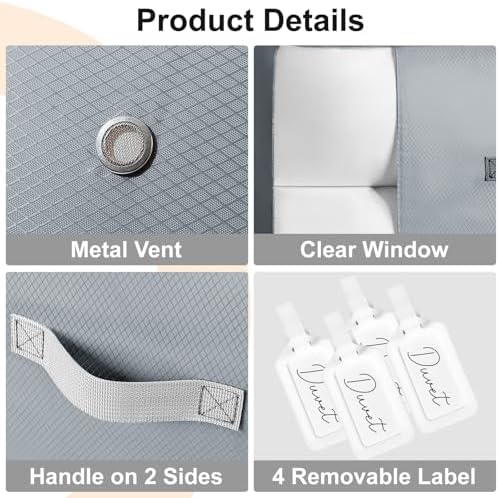 Comforter Storage Bag - Large Capacity Blanket Storage Bags 3-Layer Ultra Space Saving Self Compression Organizer, Washable Bedding Storage Comforter Blanket, 4 Pack, Grey - Image 6