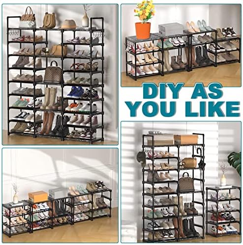 9-Tier Shoe Rack Storage Organizer, Shoe Shelf for Holds 50-55 Pairs Large Shose Stand with Adjustable Side Hooks for Entryway and Hallway - Image 4