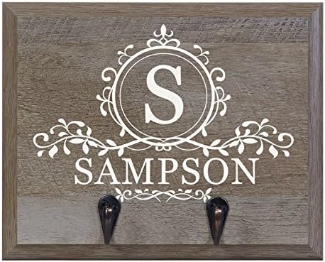 Rooms Organized Personalized Re-Engineered Family Initial Barn Wood Decor Wall Mounted Coat Hat and Dog Leash Rack Storage with 2 Metal Hooks 10" w x 8" h 4.25" deep by LifeSongMilestones