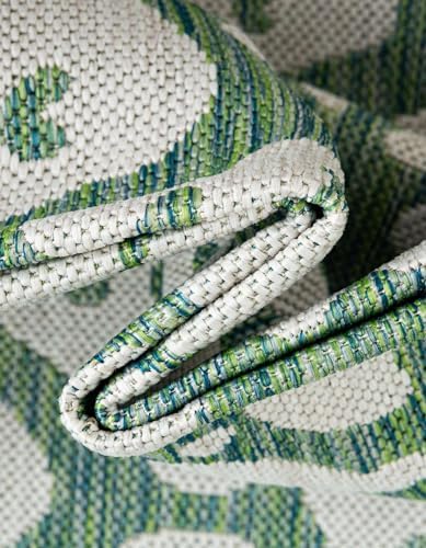 Unique Loom Outdoor Safari Collection Area Rug - Leopard (6' 1" x 9' Oval Green Blue/Ivory) - Image 6