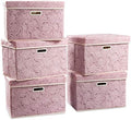 PRANDOM Large Foldable Storage Boxes with Lids [5-Pack] Fabric Decorative Storage Bin Cubes Organizer Containers Baskets with Cover Handles for Bedroom Closet Nursery Pink 17.7x11.8x11.8 Inch by Prandom