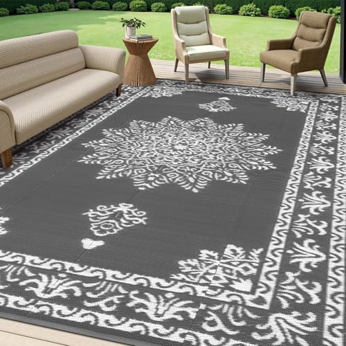 Yamaziot 8x10Ft Outdoor Rug Waterproof Plastic Straw Patio Rug, Dark Gray - Image 5