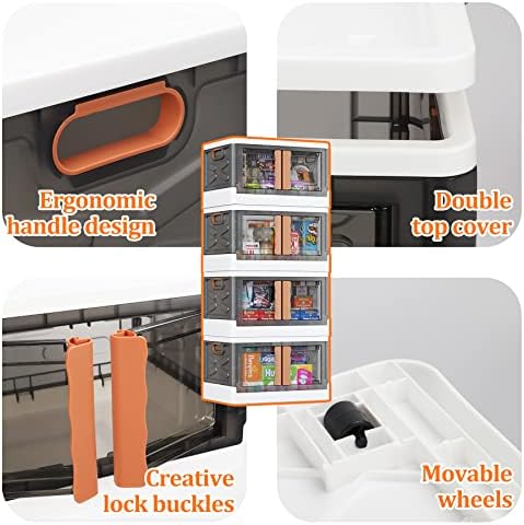 Storage Bins with Lids, Stackable Wheels & Folding Plastic Boxes 4 Set, Collapsible Containers for Closet Office Organizing, Clothes, Toys, Books, 52 Gallons, Titanium White - Image 3