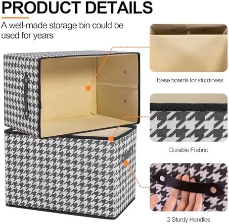 6 Pack Large Collapsible Storage Baskets for Shelves,14.9"x9.5" Fabric Closet storage Boxes with Leather Handles,Decorative Organizers Storage Bins for Clothes,Sheets,Toys,Books,(Houndstooth - Image 7