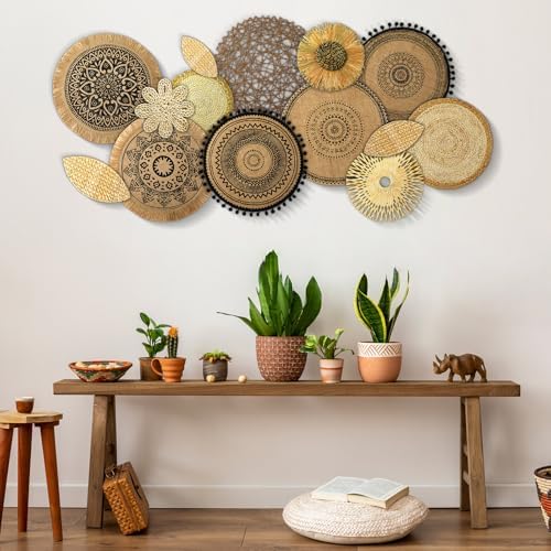 Xuhal 15 Pcs Boho Wall Basket Decor Handcrafted Seagrass Woven Wall Basket Rustic Round Woven Hanging Art for Home Farmhouse Kitchen Table Living Room(Mixed Colors Style) - Image 2