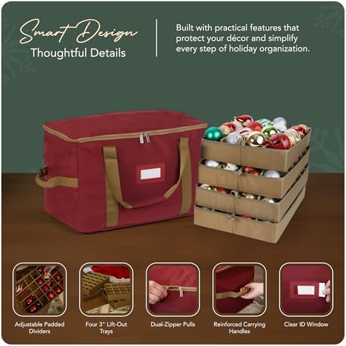 Covermates Adjustable Ornament Storage Bag, 19.25" W x 13" D x 12.5" H, Red - Image 4
