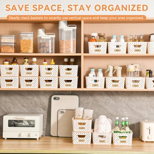 8 Pack Small Plastic Storage Bins with Bamboo Lids, Stackable Plastic Storage Baskets for Organizing with Handles, Organizer Bins with Labels for Room, Craft, Containers for Classroom Storage - Image 4