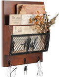 Yalikop Farmhouse Mail Organizer Wall Mounted Rustic Mail Holder Hanging Key Sorter with 3 Hooks Indoor Wooden Wall Mounted, Letter, Magazines, Newspapers, Keys (Classics,Dark Brown) | Wall Mounted Rustic Wooden Mail Organizer with Metal Mesh, Hanging ... by Yalikop