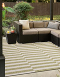 Unique Loom Outdoor Striped Collection Area Rug - Striped (10' Square Green/Ivory) by UniqueLoom