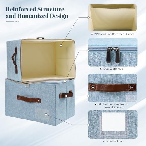 ANMINY Storage Box Fabric Bins with Zipper Lid, 15"x10"x10" Blue 3PCS - Image 4