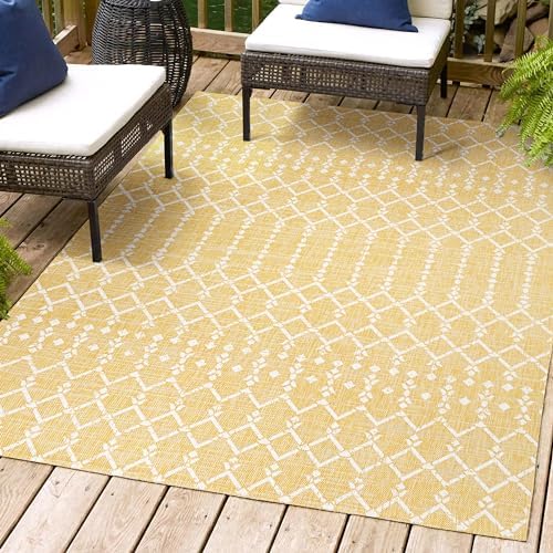 Eyely Moroccan Woven Area Rug 9X12 Yellow/Cream, Indoor Outdoor Rug by eyely