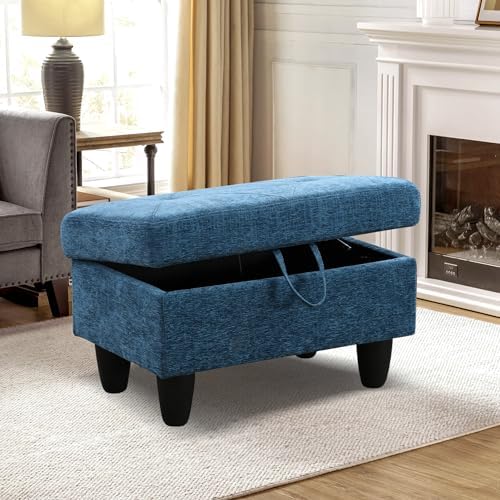 28.5'' Ottoman with Storage, Linen Ottoman Foot Rest for Living Room Upholstered Footstool, Perfect Storage Ottoman Bench Bag Floor Chair for Bedroom or Entryway, Blue - Image 3
