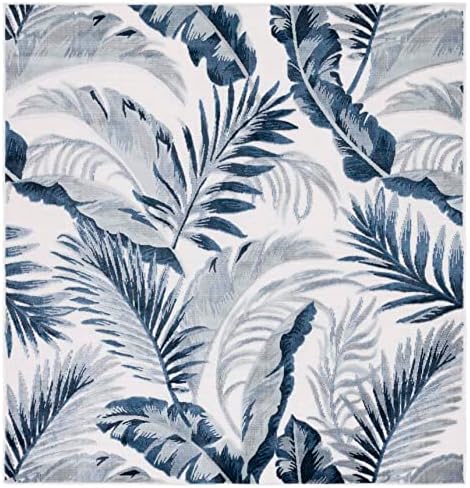 SAFAVIEH Washable Rug Outdoor Cabana Collection - 6'5" Square, Ivory & Navy, Non-Shedding & Easy to Clean, Ideal for Patio, Backyard, Mudroom (CBN452A) - Image 2