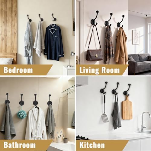 12 Pack wall Hooks for Hanging, Heavy Duty Coat Hook wall Mount, Easy to Install Metal Closet Hooks, Apply to Bathrooms, Bedrooms, Living Rooms, Entrances (Black) - Image 2