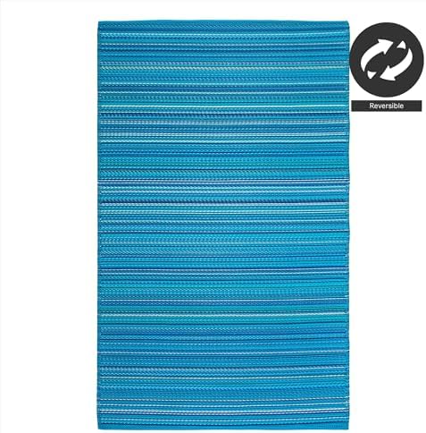 FH Home Outdoor Rug - Waterproof, Fade Resistant, Reversible - Premium Recycled Plastic - Striped - Large Patio, Deck, Sunroom, Camping, RV - Havana - Turquoise Crease Free - 6 x 9 ft - Image 5