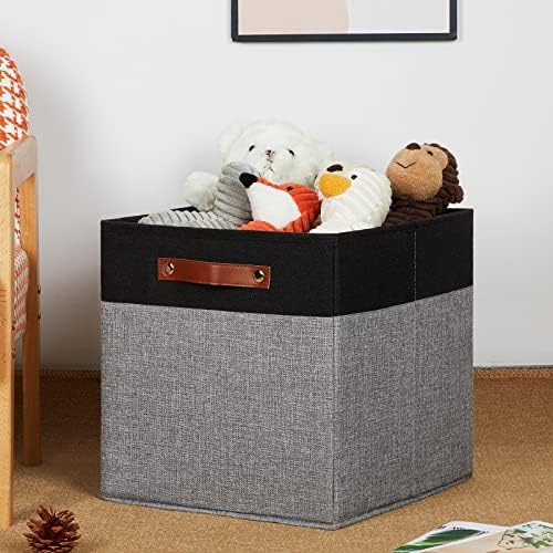 DULLEMELO 13x13 Storage Cubes, Collapsible Sturdy Cube Storage Bins With Handles for Organizing,Fabric Storage Cubes Baskets for Shelves Nursery Closet Home Organization and Storage (Black&Grey) - Image 4