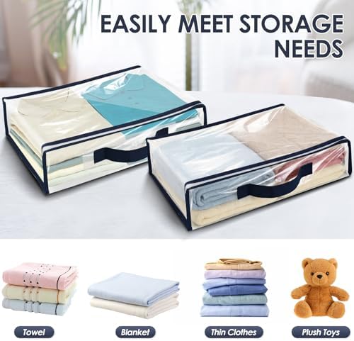 24 Pack Clear Storage Bags with Zipper,12L Plastic Blanket Storage Bags Waterproof Moving Bags Foldable Closet Organizer Handle for Clothing Bedding Linen Sweater Bed Sheet Clothes,15.7x11.8x3.9 Inch - Image 3