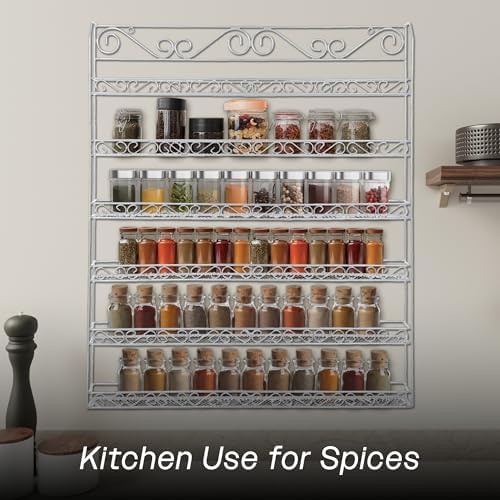 PANA 6 Tier Wall Mounted Metal Rack Shelf, Versatile Organizer for Nail Polish, Essential Oils, Kitchen Spices, and Craft Hobby Items, Sturdy Storage with Decorative Design (White, 1pc) - Image 6
