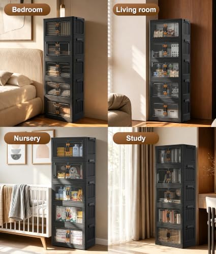 Hanyi 175 QT 5-Tier Storage Bins with Lids, Stackable Cabinet, Black - Image 4