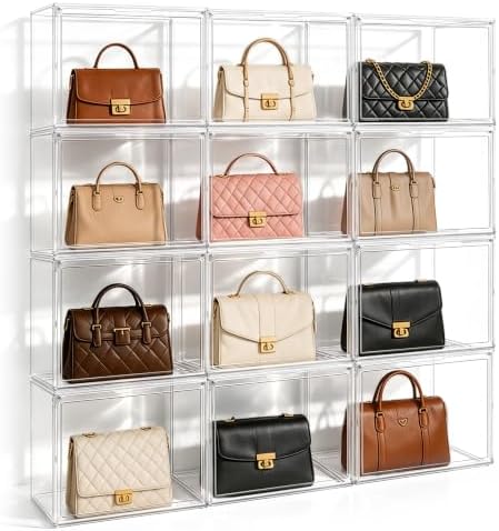 10 Pack Clear Purse Organizer for Closet, Acrylic Handbag Box,14.1 in by EZJOB