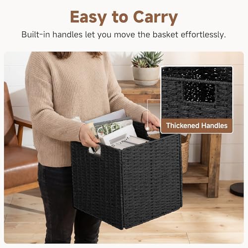 StorageWorks 13 inch Black Wicker Baskets for Storage,Foldable Black Basket - Image 3
