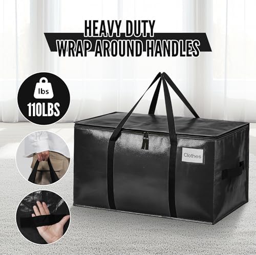 BAGAIL Heavy Duty Moving Bags with Strong Handle, Extra Large Moving Boxes, Storage Tote for Clothes, College Moving Supplies(Black, 10 Pack) - Image 3