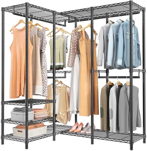 VIPEK L40 Corner Clothes Rack, Heavy Duty L-Shaped Freestanding Closet, Metal Clothing Rack, Corner Wardrobe for Hanging Clothes, 53.75" L x 38" W x 76.4" H, Load Capacity 1110 LB, Black by VIPEK