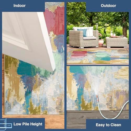 Liora Manne Marina Indoor/Outdoor Power Loomed Synthetic Blend Low Profile Area Rug - Contemporary Graphic Casual Colorful (Watercolor Pastel) (8'10" x 11'9") - Image 3