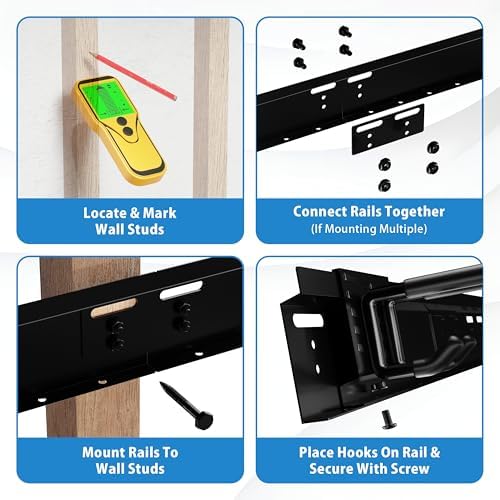 USA Based Ski Rack Wall Mount, Holds 10 Pairs for Ski Storage Rack, Snowboard Hanger & Ski Holders for Wall Storage Racks for Garage, Ski Hangers for Wall Holds Up to 125lbs, 5 Hooks Black - Image 5