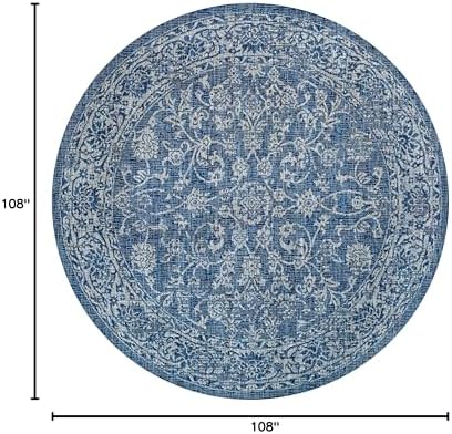 JONATHAN Y Weave Floral Indoor Outdoor Round Area Rug 9 Ft Navy/Gray, Tela Bohemian Textured for Backyard, Patio, Porch, Easy-Cleaning, High Traffic, Pet-Friendly, Non-Shedding (SMB100B-9R) - Image 2