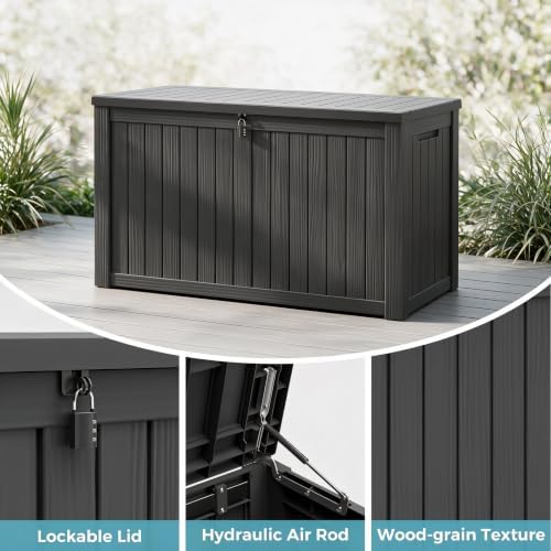 180 Gal Deck Box, Outdoor Storage Box Waterproof Lockable, Gas Lift,Black - Image 5