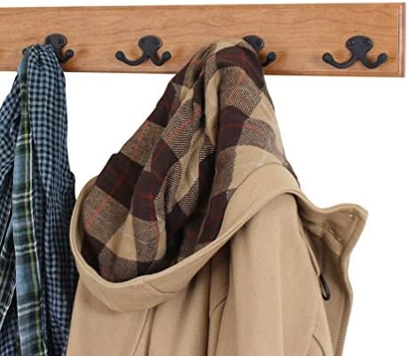 PegandRail Solid Cherry Wall Mounted Coat Rack - Oil Rubbed Bronze Double Style Coat Hooks - Made in The USA (Cherry,20" x 3.5" with 4 Hooks) - Image 2
