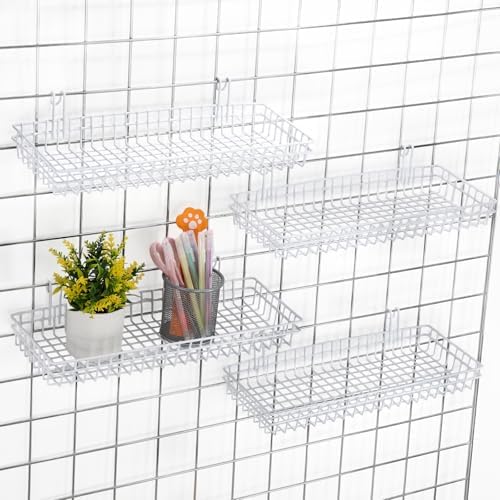 Blulu 4 Pcs Grid Wall Shelf Panel Basket, 15.75 x 5.91 x 1.97 Inch, White - Image 4