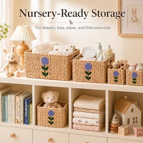 Water Hyacinth Woven Decorative Baskets - Pantry Organizers and Storage - Image 6
