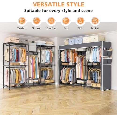 Raybee Clothes Rack with Cover, Portable Closets for Hanging Clothes 900LBS - Image 3