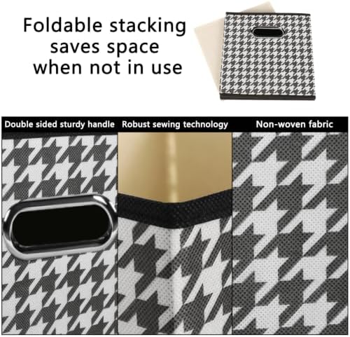 Fabric Cubby Storage Bins,13x13x13 Inches,Cube Organizer Bin Foldable Storage Boxes with Dual Handles Fabric Organizer Box and collapsible Storage basket,Set of 3,Houndstooth - Image 7