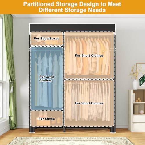 ULIFHOME F7C Medium Clothes Rack with Cover, 6-Tier Covered Clothing Rack - Image 5