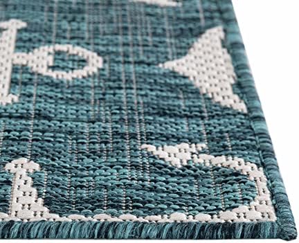 Unique Loom Outdoor Coastal Collection Area Rug - Ahoy (5' 3" x 7' 10" Rectangle, Teal/ Ivory) - Image 6