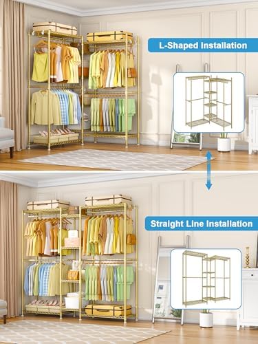 Ulif E4 Clothes Rack, Heavy-Duty Garment Rack Can Be L-Shaped Closet, Gold - Image 4