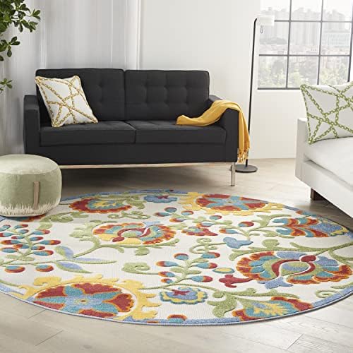 Nourison Home Aloha Ivory Multicolor 7'10" x Round Area Rug - Easy Clean, Non Shedding, Bed Room, Living Room, Dining Room, Kitchen (8' x Round) - Image 4