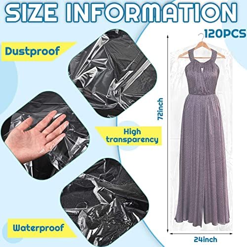 Patelai 40 Pcs 72/40inch Dry Cleaning Bags Extra Long Garment Bags for Hanging Clothes Dry Cleaner Plastic Garment for Launderette Wedding Dresses Suits Coats - Image 2