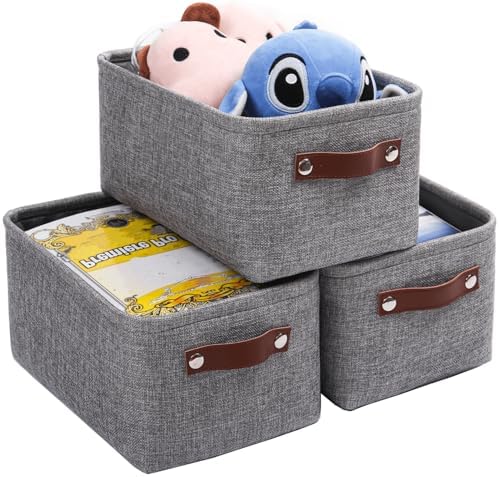 Mangata Set of 3 Fabric Storage Boxes, Collapsible Storage Basket Bins for Bedroom, Cupboards, Wardrobe (Grey, Medium) by Mangata