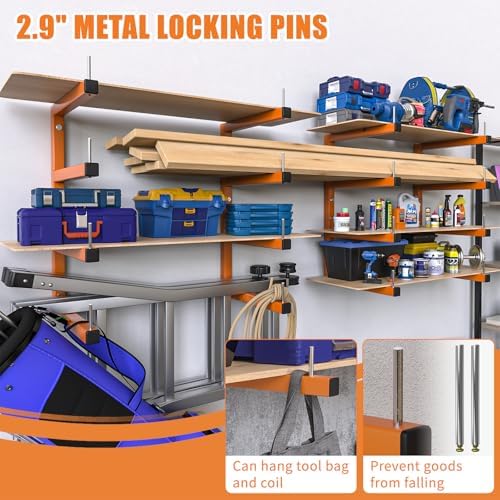 4-Pack Lumber Storage Rack, Wood Storage Racks Wall Mount, Heavy Duty Garage Wood Organizer With 8-Level System, Orange Utility Rack Organization Up 1600 Lbs, Metal Lumber Shelf for Indoor & Outdoor - Image 5