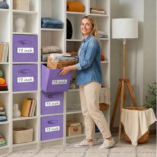 Storage Bins,13 Inch Cube Storage Bin with Labels,6pcs,Purple - Image 7