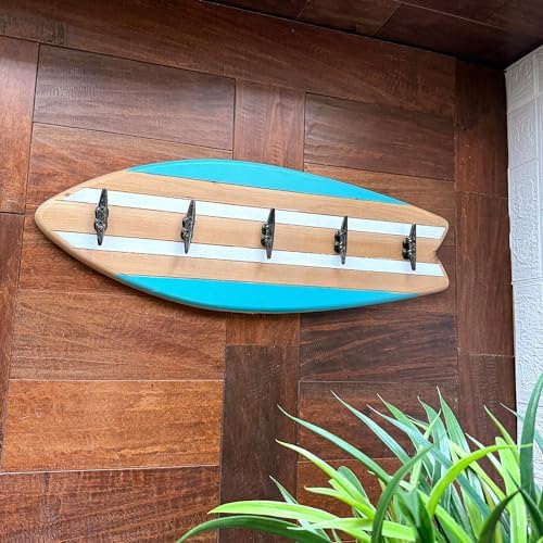 Things2Die4 Surfboard Wall Hook Rack, 28 Inch Wood and Metal, 5 Cleat Hooks - Image 4