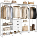 Freestanding Closet Organizer System with 3 Drawers, 6FT Heavy Duty Clothing Rack with Shelves and 6 Hanging Rods, Large Corner L Shaped Garment Rack, White by Besiost