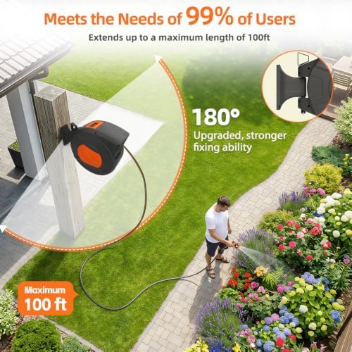 Retractable Garden Hose Reel 100 FT, 1/2" Heavy Duty Garden Hose - Image 6