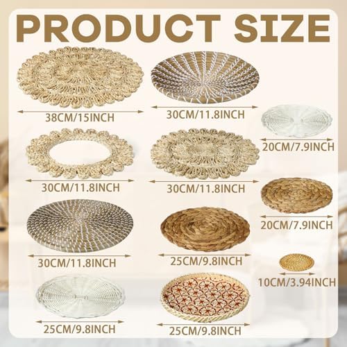 Xuhal 15 Pcs Boho Wall Basket Decor Handcrafted Seagrass Woven Wall Basket Rustic Round Woven Hanging Art for Home Farmhouse Kitchen Table Living Room(Fresh Style) - Image 3