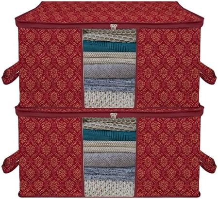 Kuber Industries (Pack of 6) Underbed Storage Bag | Golden Printed | Large Blanket Organizer | Clothing Storage Bag | Clear Window & Handle Storage Bag | Kambal Storage Bag | Maroon - Image 2