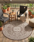Rugs.com - Outdoor Aztec Rug – 5 Ft Round Brown Indoor/Outdoor Rug – Washable, Weather-Resistant for Patios, Decks, and Porches by Rugscom